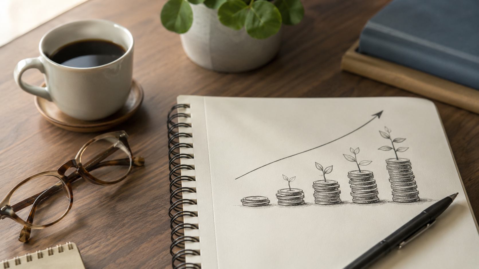 Planeamento financeiro em casa com ambiente tranquilo.